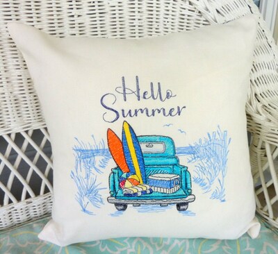 Summer pillow covers, Embroidered truck pillow cover - image1